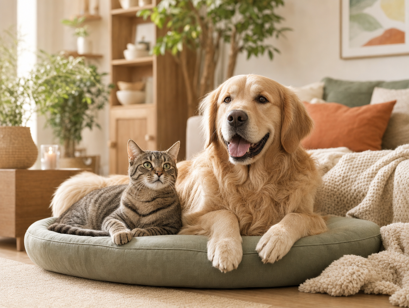 Blije hond en kat thuis